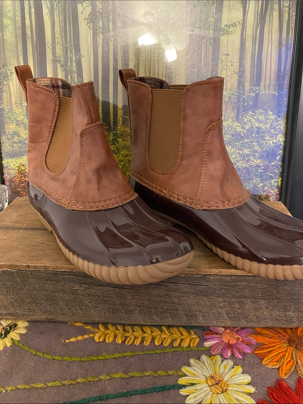 Yoki Brown Two-Tone Duck-Style Rain Chelsea Boots